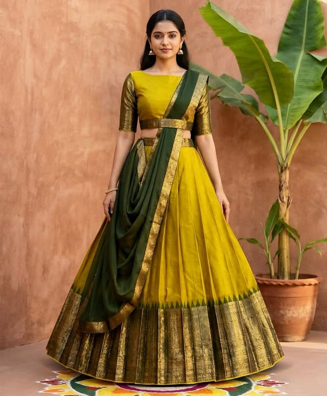 Vibrant Haldi Yellow & Olive Green Traditional Lehenga Set - Rajshri Fashions Sowcarpet Chennai
